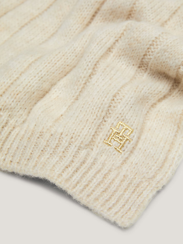 beige ribbed th monogram scarf for women tommy hilfiger
