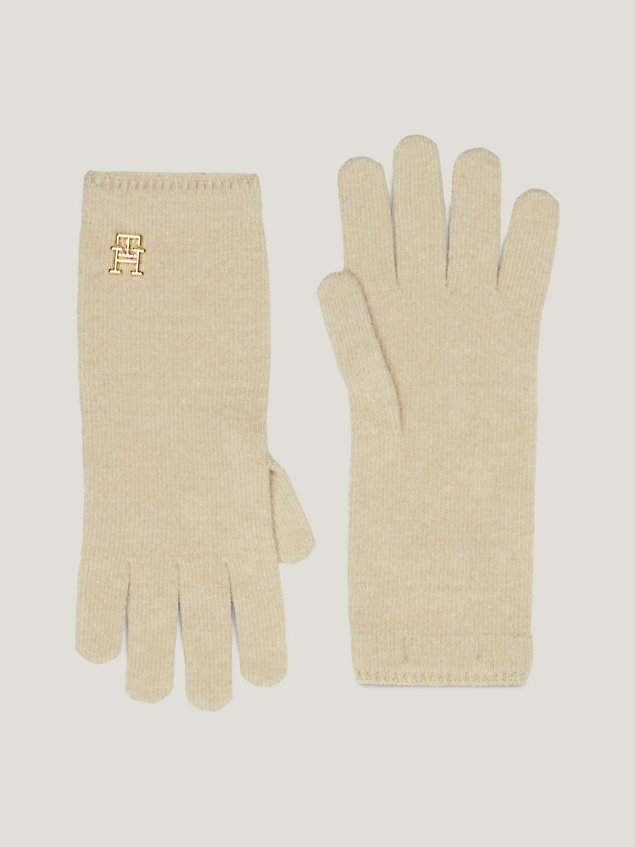 beige chic handschoenen met metalen monogram voor dames - tommy hilfiger