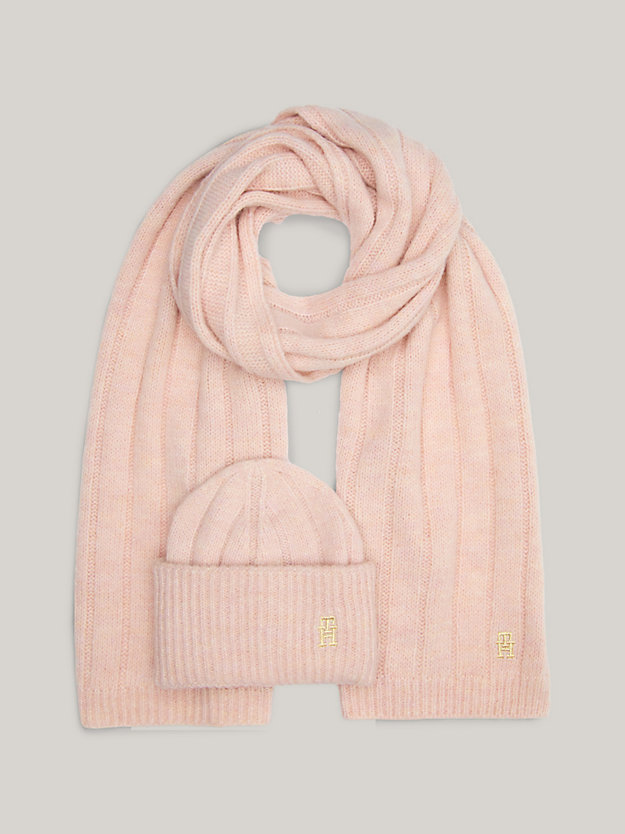 pink th monogram beanie and scarf gift set for women tommy hilfiger