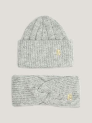 TH Monogram Beanie And Headband Gift Set Grey Tommy Hilfiger