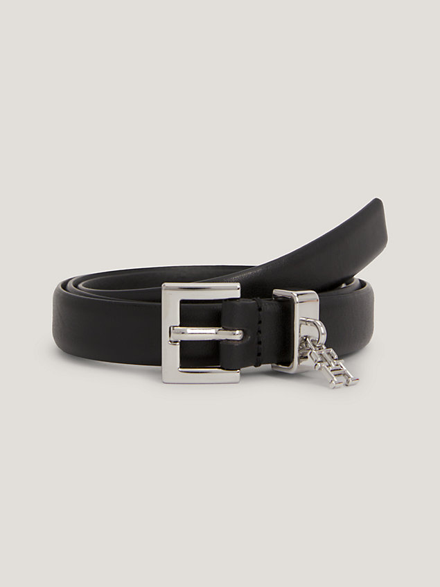 black th monogram charm leather belt for women tommy hilfiger
