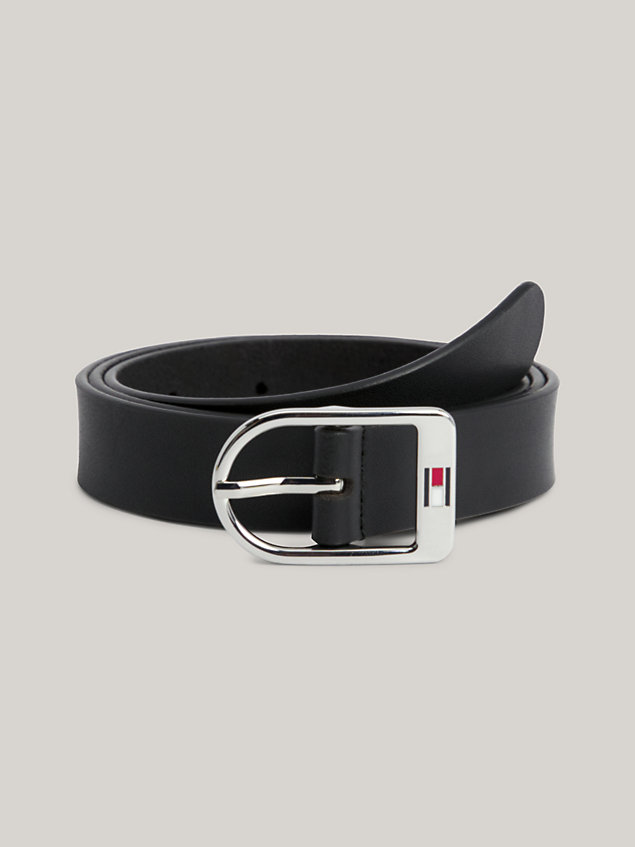 black essential flag leather belt for women tommy hilfiger