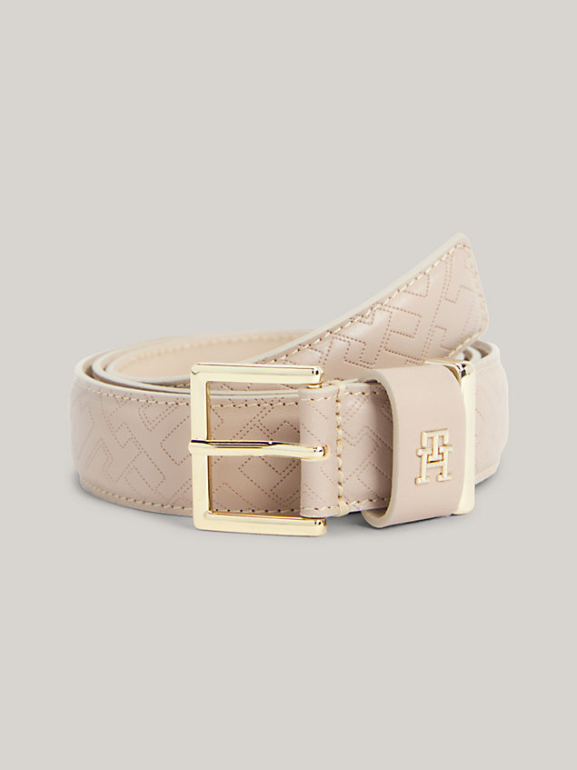 beige casual leather th monogram belt for women tommy hilfiger