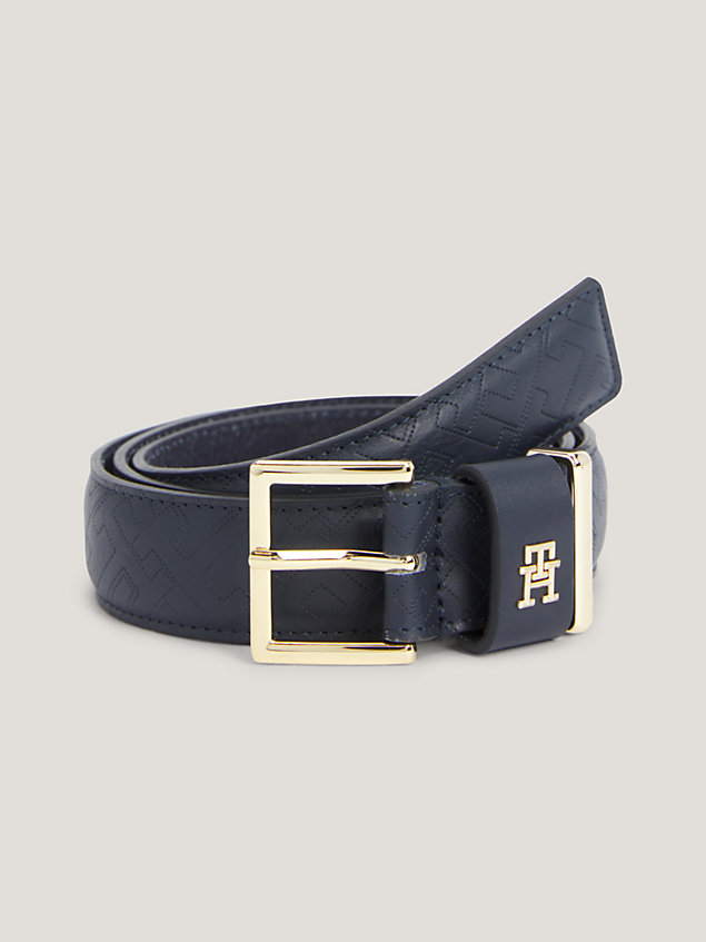 blue casual leather th monogram belt for women tommy hilfiger
