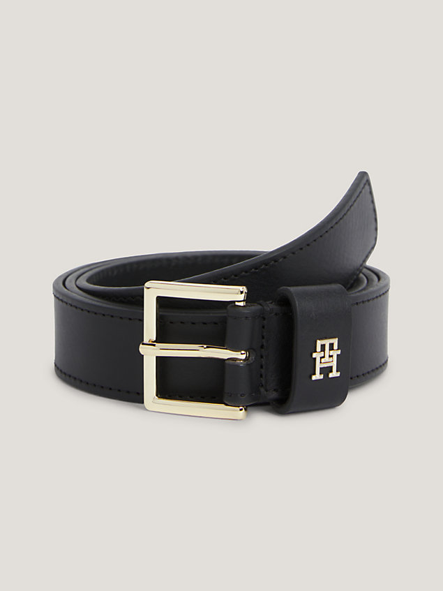 black casual leather th monogram square buckle belt for women tommy hilfiger