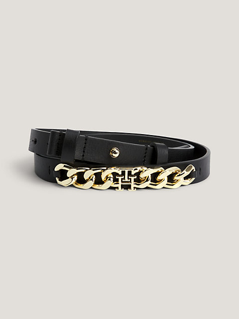 black chic th monogram chain leather belt for women tommy hilfiger