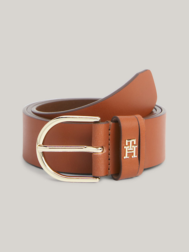 brown leather th monogram belt for women tommy hilfiger