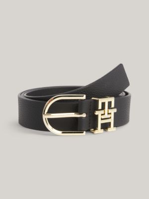 Luxe Leather TH Monogram Keeper Belt | Black | Tommy Hilfiger