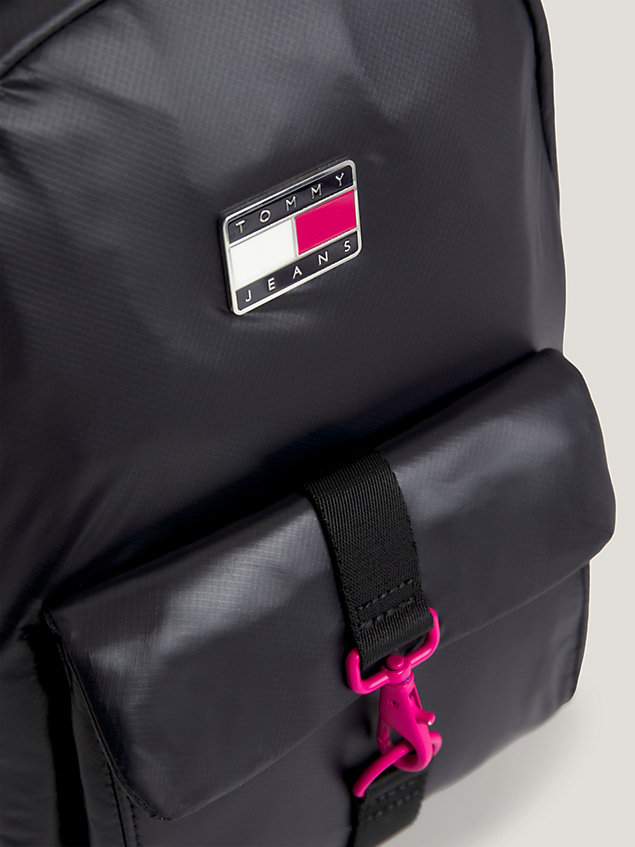 black rucksack aus recycling-nylon mit logo für damen - tommy jeans