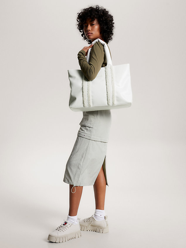 white medium sherpa trim tote for women tommy jeans