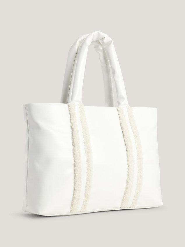 white medium sherpa trim tote for women tommy jeans