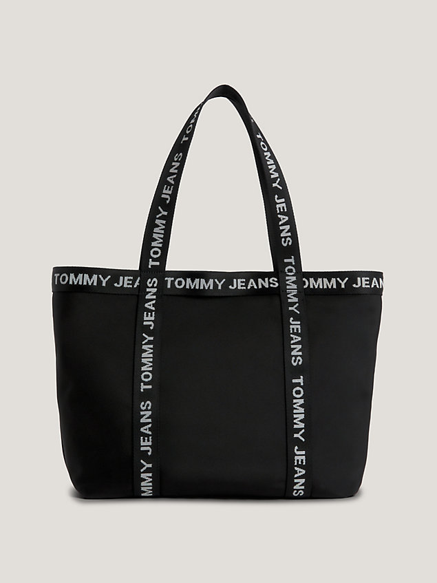 black essential tote-bag aus recyling-material für damen - tommy jeans