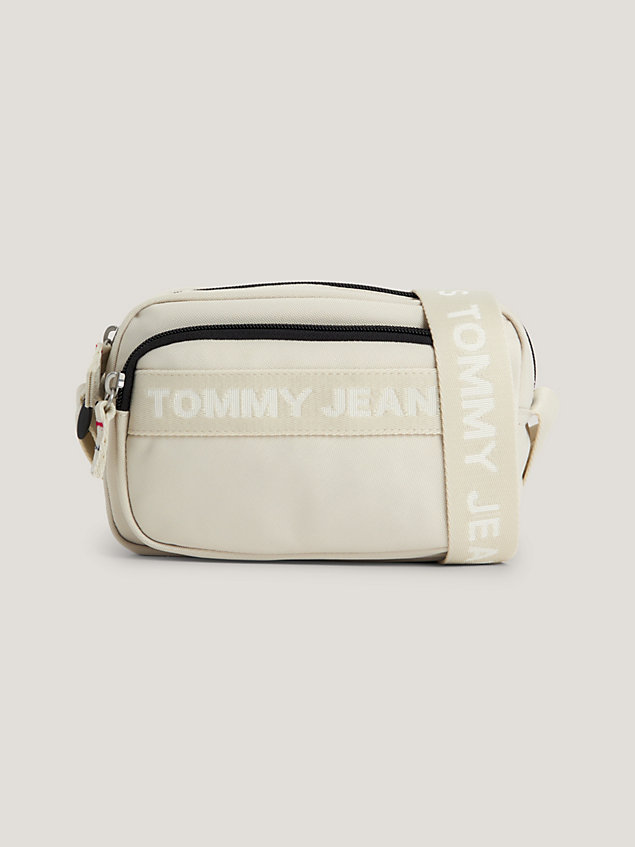 beige essential logo tape recycled crossover bag for women tommy jeans