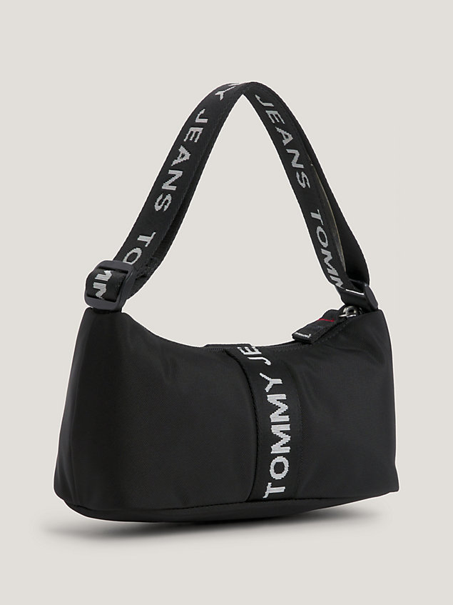 black essential logo tape recycled shoulder bag for women tommy jeans