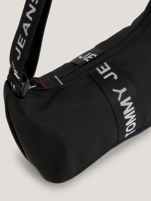 black essential logo tape recycled shoulder bag for women tommy jeans