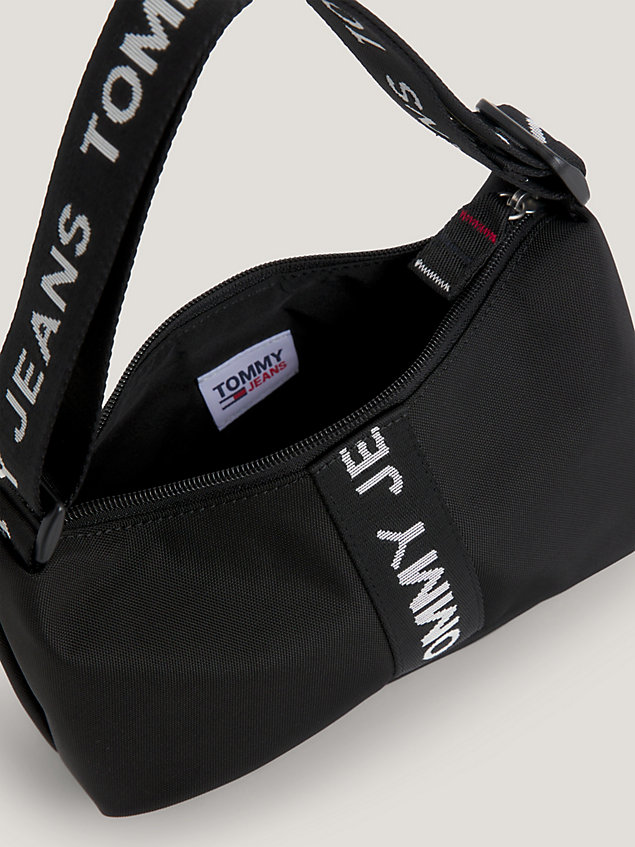 black essential logo tape recycled shoulder bag for women tommy jeans