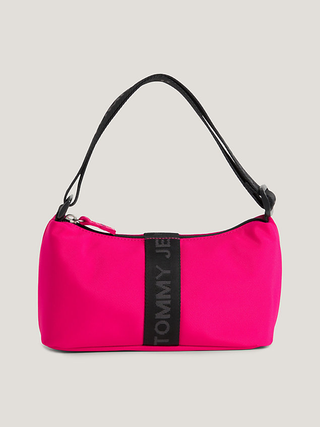 pink essential logo tape recycled shoulder bag for women tommy jeans