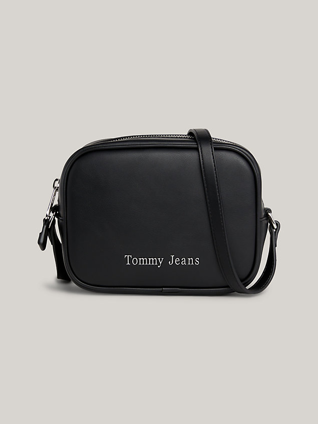 black kameratasche mit metall-logo für damen - tommy jeans