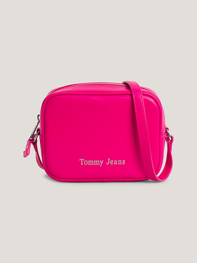 pink crossbodytas met metallic logo voor dames - tommy jeans