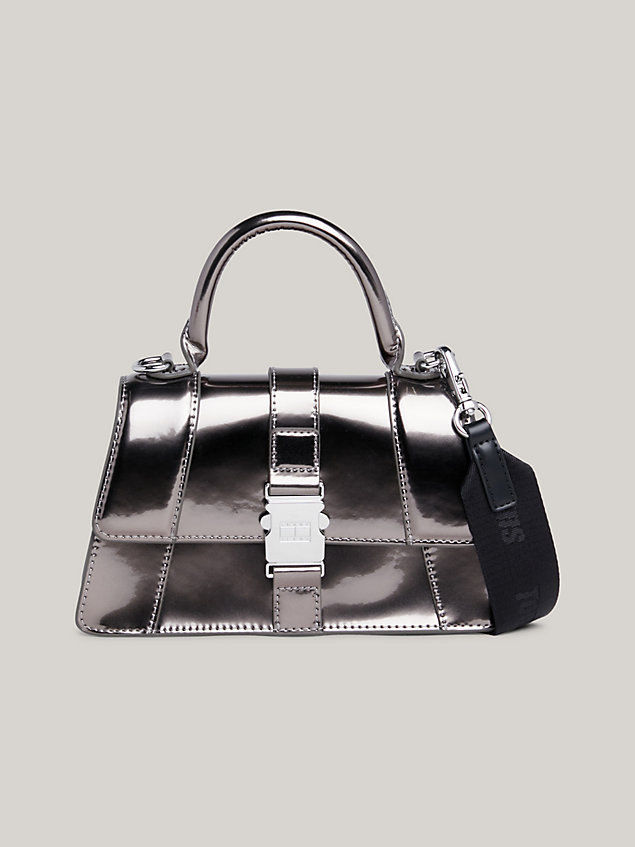 grey tommy jeans item metallic crossover bag for women tommy jeans