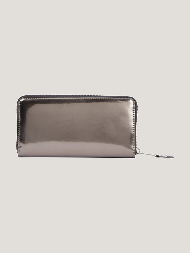 grey large metallic zip-around wallet for women tommy jeans