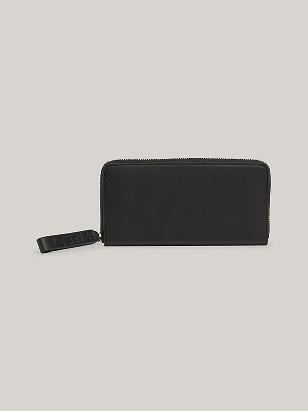 black bold große reißverschluss-brieftasche mit logo für damen - tommy jeans