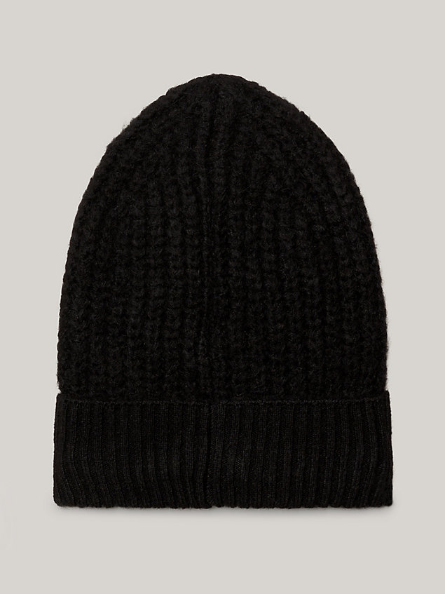 black cosy rib-knit logo beanie for women tommy jeans