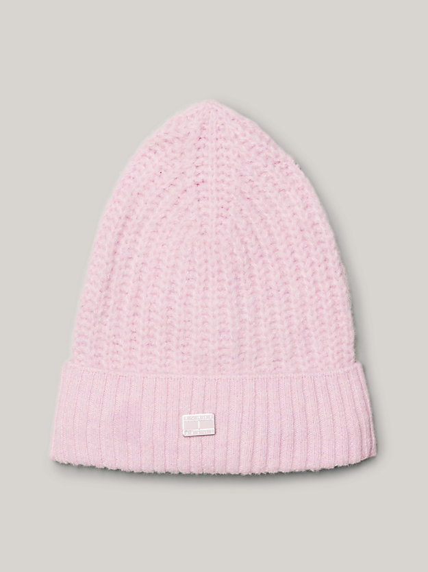 pink cosy rib-knit logo beanie for women tommy jeans