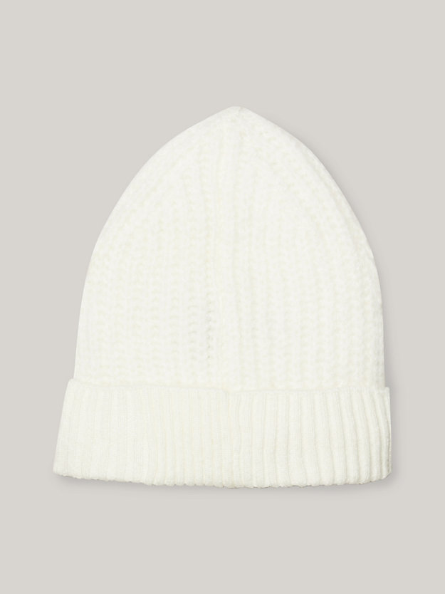 white cosy rib-knit logo beanie for women tommy jeans