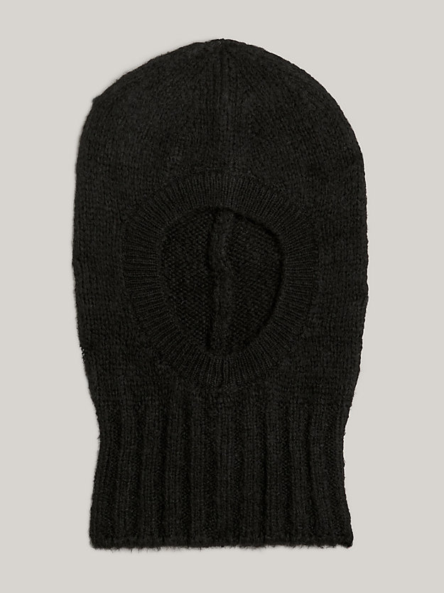 black cosy rib-knit logo balaclava for women tommy jeans