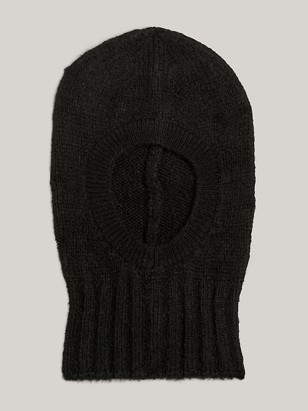 black cosy ribgebreide bivakmuts met logo voor dames - tommy jeans