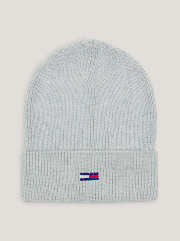 grey rib-knit flag beanie for women tommy jeans