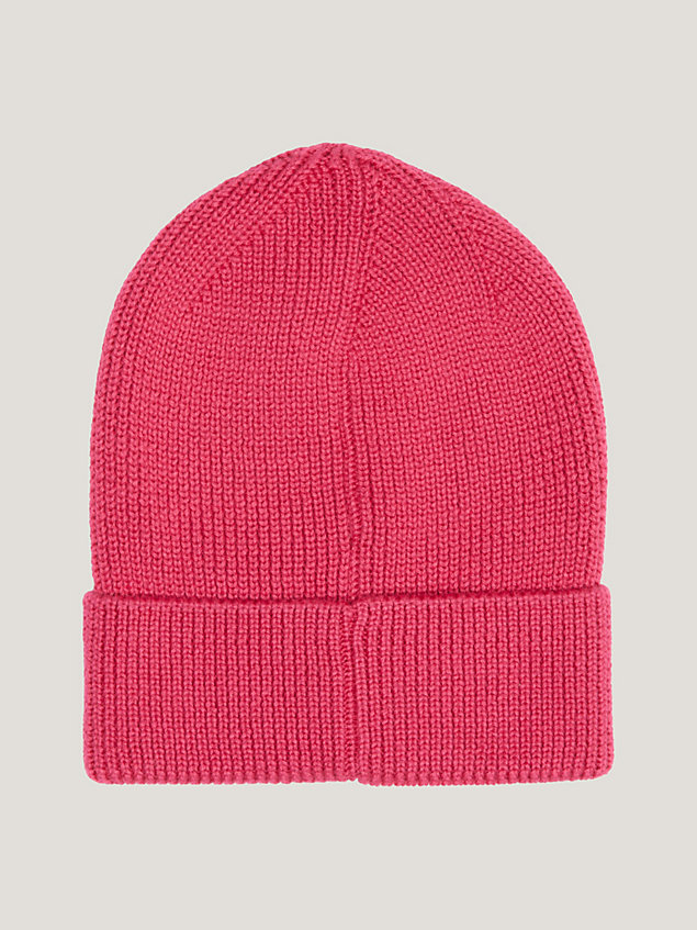 pink rib-knit flag beanie for women tommy jeans
