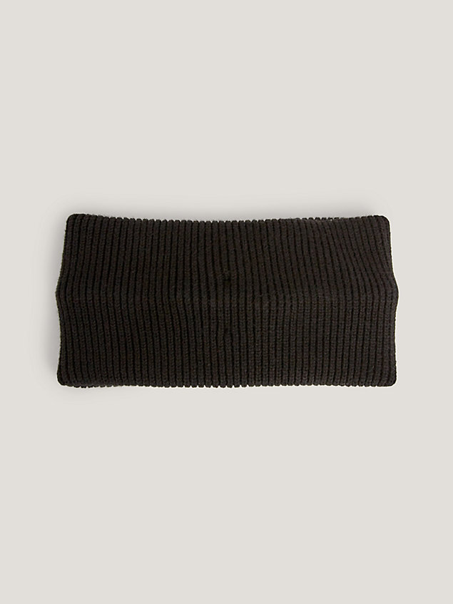 black rippstrick-stirnband mit flag für damen - tommy jeans
