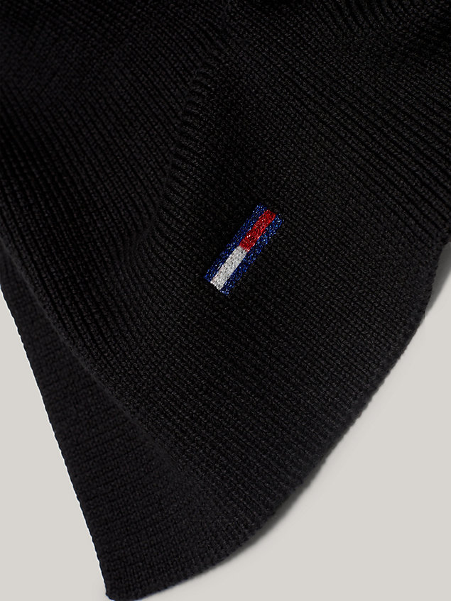 black ribgebreide sjaal met vlag voor dames - tommy jeans