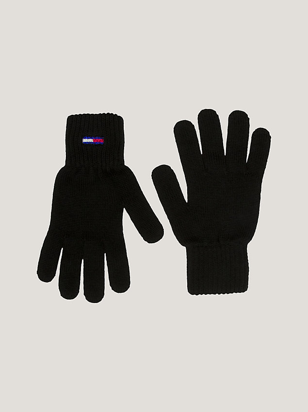 black knitted flag gloves for women tommy jeans