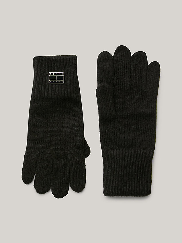 black cosy rib-knit cuff gloves for women tommy jeans