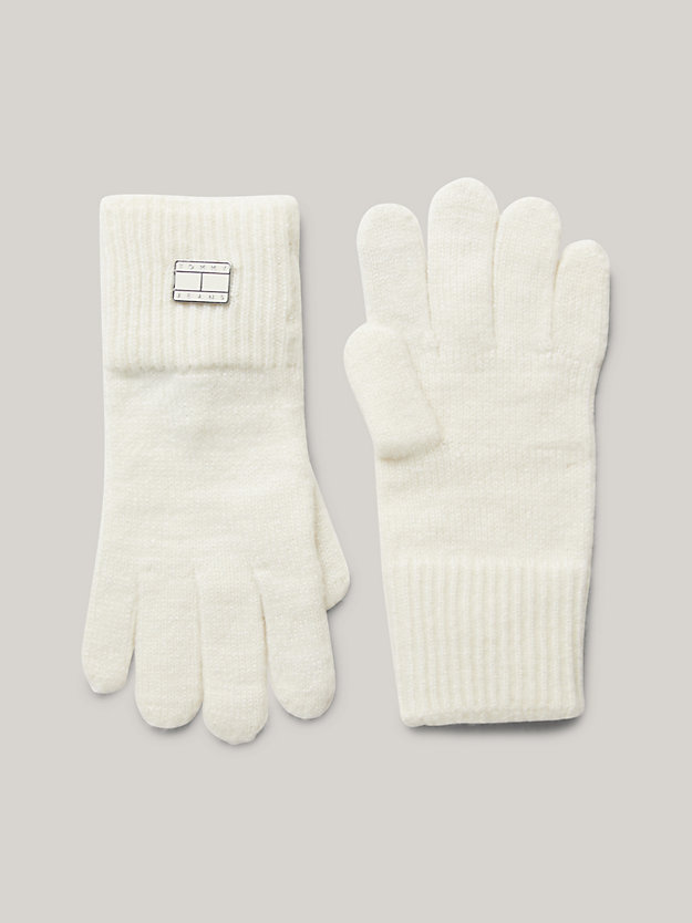 wit cosy handschoenen met ribgebreide boord voor dames - tommy jeans
