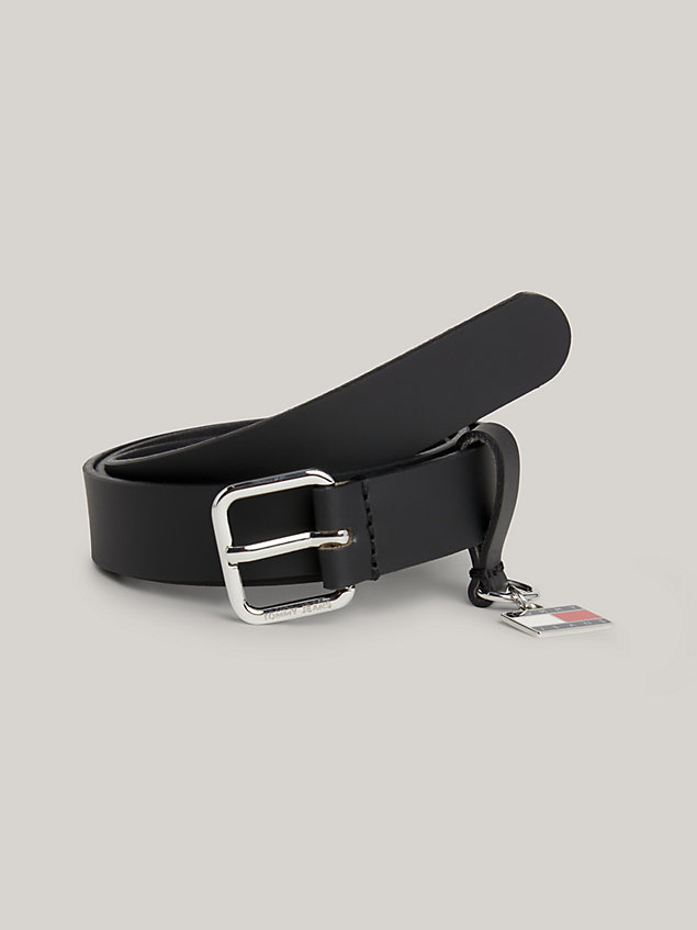 black hanging plaque leather belt for women tommy jeans
