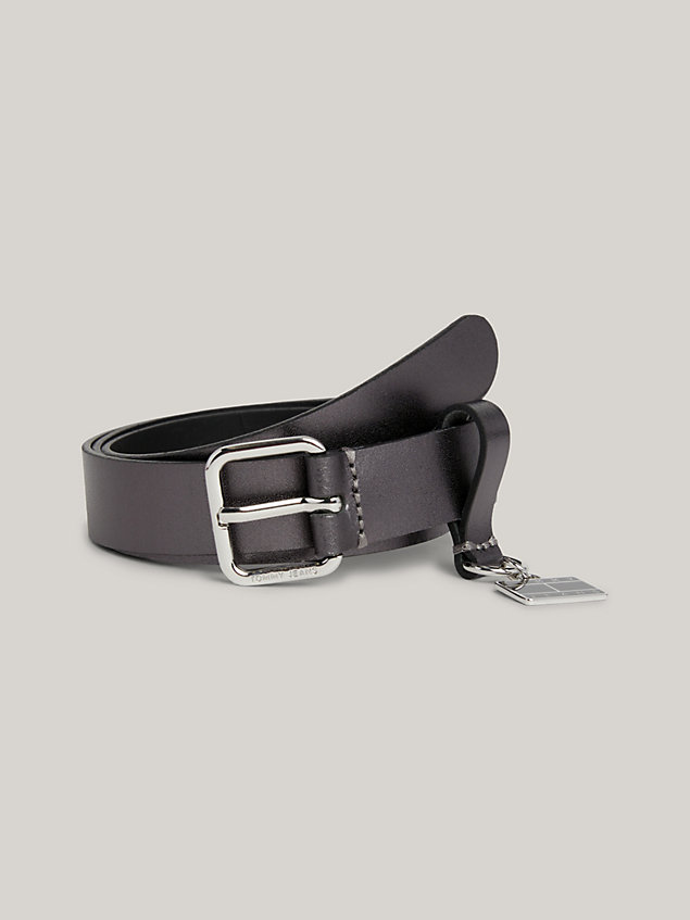 grey hanging plaque leather belt for women tommy jeans