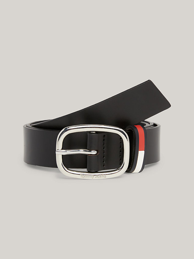black signature keeper leather belt for women tommy jeans