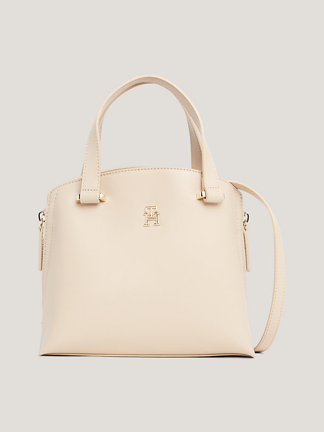 beige th modern small structured tote for women tommy hilfiger