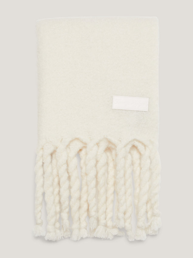 white twisted fringing scarf for women tommy hilfiger