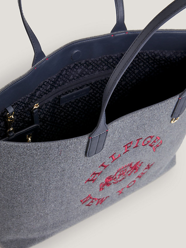 grey iconic tote-bag mit logo und woll-finish für damen - tommy hilfiger