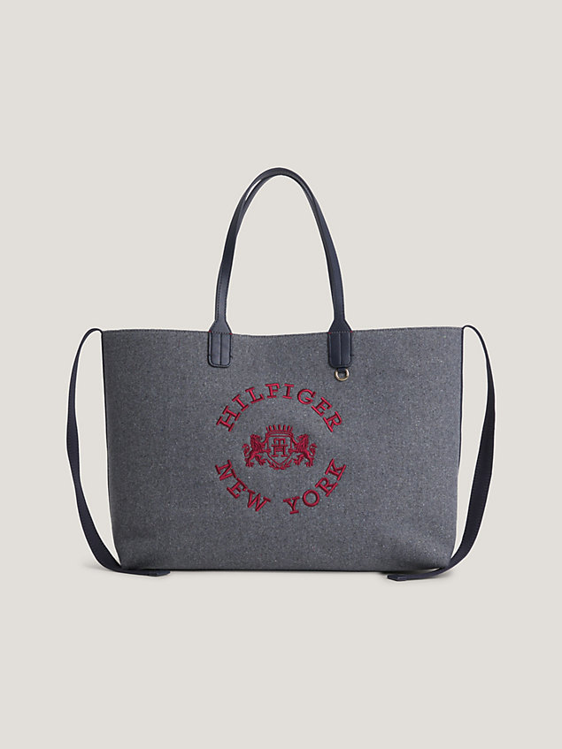 grey iconic tote-bag mit logo und woll-finish für damen - tommy hilfiger