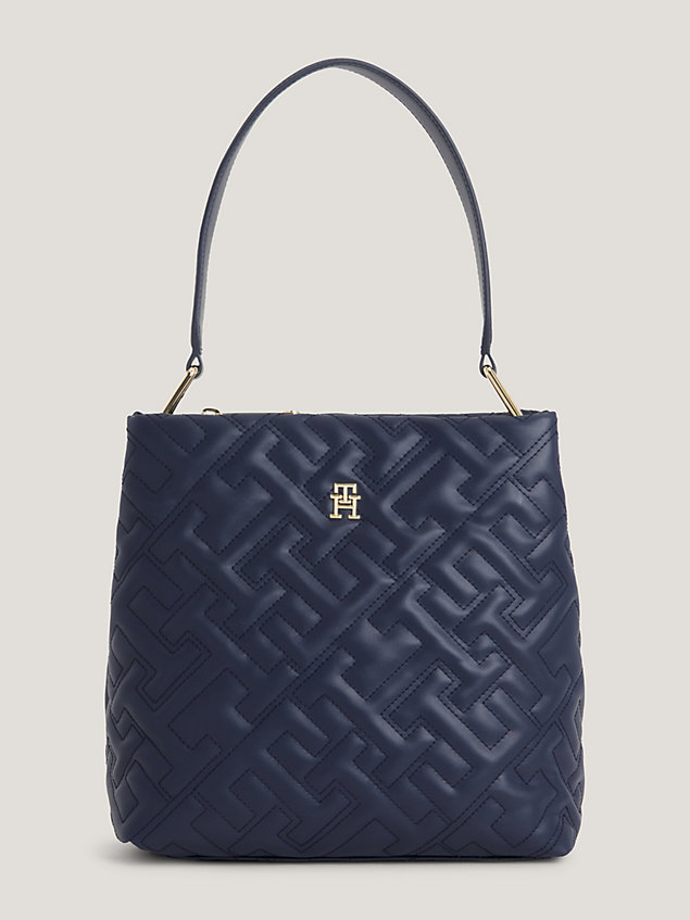 blue th soft bucket bag met monogram voor dames - tommy hilfiger