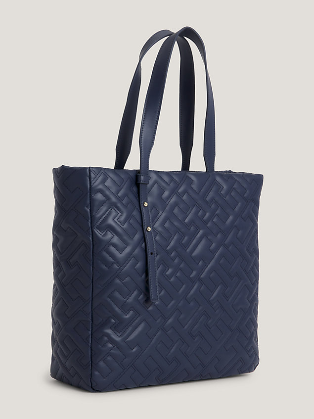 blue th monogram soft quilted tote for women tommy hilfiger