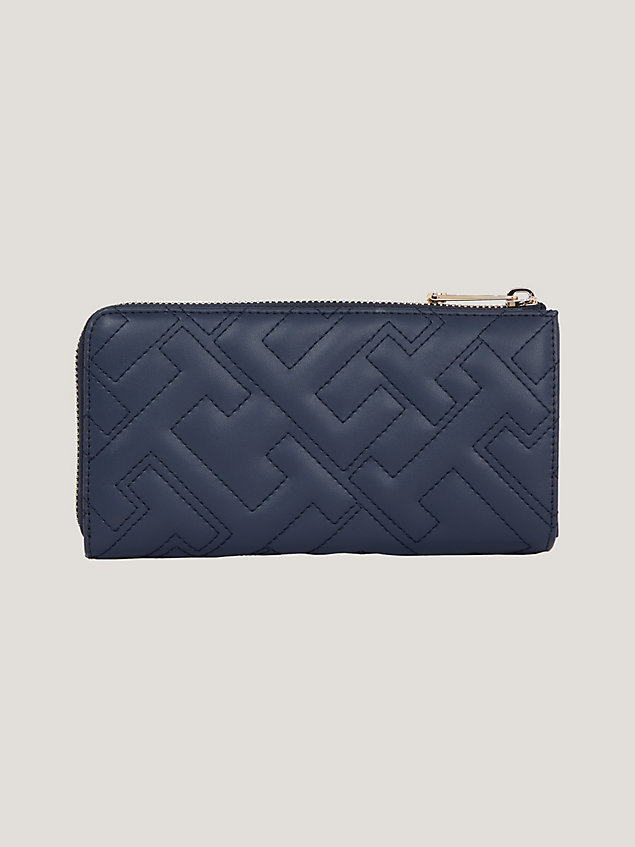 blue th monogram soft large zip-around wallet for women tommy hilfiger