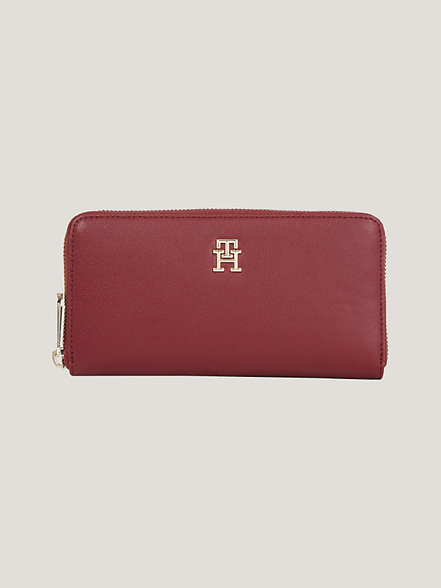 red th monogram large zip-around wallet for women tommy hilfiger