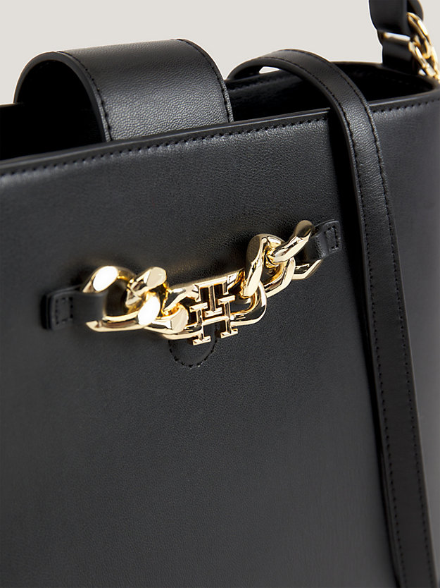 satchel con catenella e monogramma nero da donna tommy hilfiger